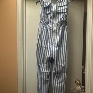 Blue and White Striped Jumpsuit
